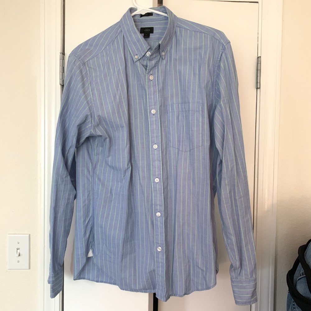 J. Crew blue and green striped button down shirt